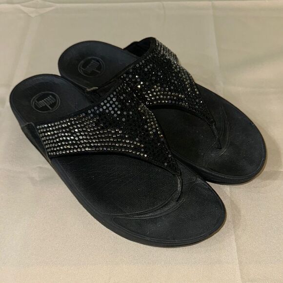 Fitflop Black Sparkly Slide Sandals Size 10 - Picture 8 of 10